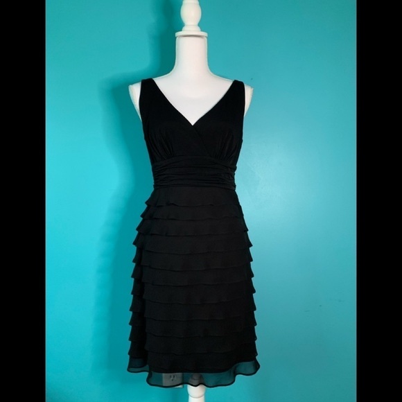 S l fashion Dress Womens 10  ruffles Black V Neck Party - Picture 1 of 6